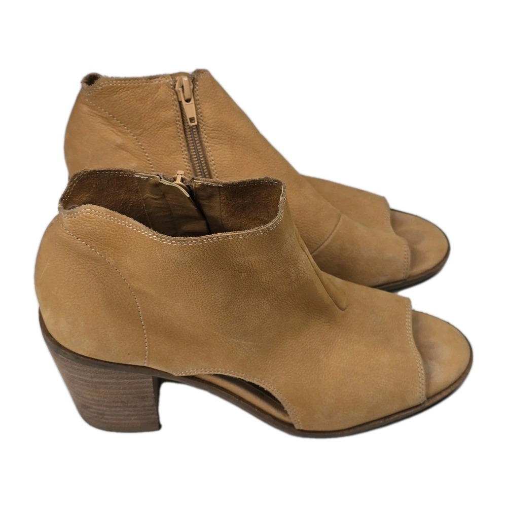 Lucky Brand Women's Tan Leather Peep Toe Booties Ankle Boots Heels Size 8.5M